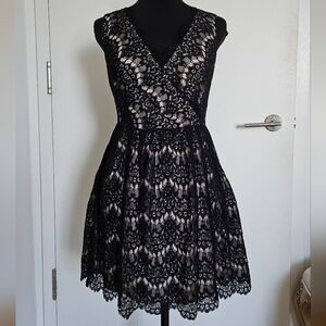 Rienda Japan Jfashion Black And Beige Lace V Neck Wrap Bust A Line Mini Dress